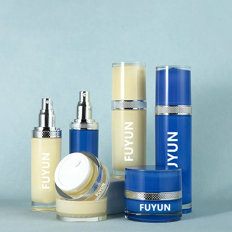 Fuyun Eco-Friendly Luxury Silver Plastic Acrylic Lotion Cream Bottles Jars Set Pump Sprayer 50ml/120ml ISO9001 Certified