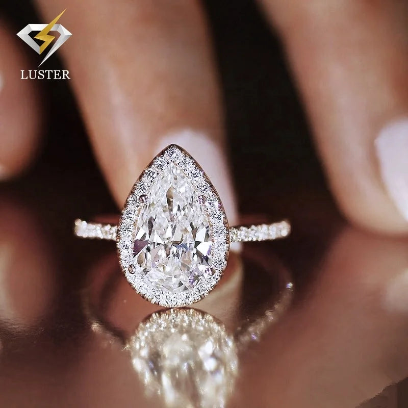 Luster Jewellery 10k/14k/18k Solid Gold 4carat Pear Shape Moissanite Diamond Engagement Wedding Rings for Girl