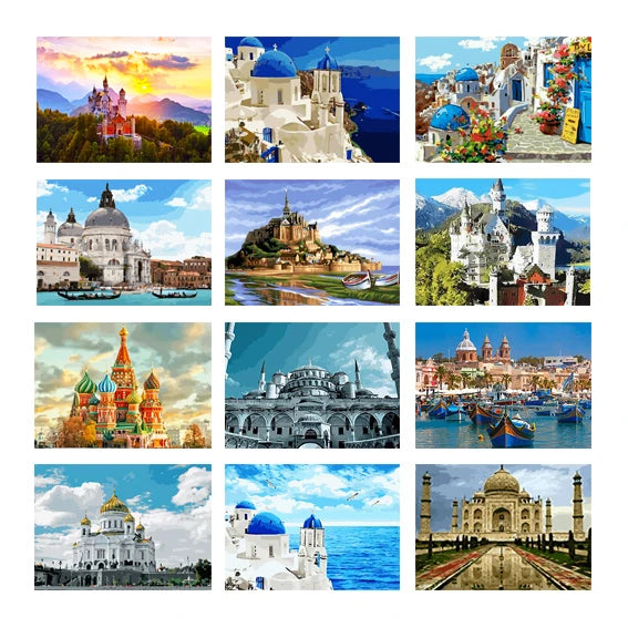Landscape Paint by Number Paintings Adult Paints by Numbers Hand Painting Oil Canvas Wall Art Full Set Home Decoration
