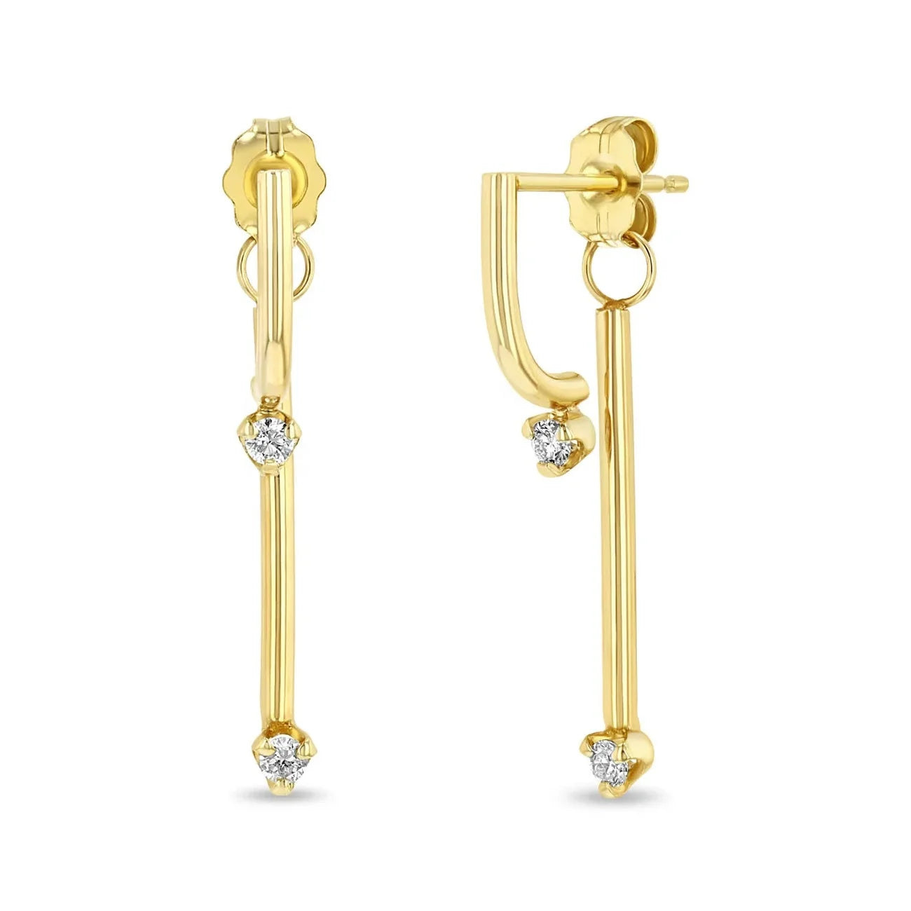 LOZRUNVE 925 Silver Jewelry Fashion Double Bar Prong Setting Front and Back Drop Earring