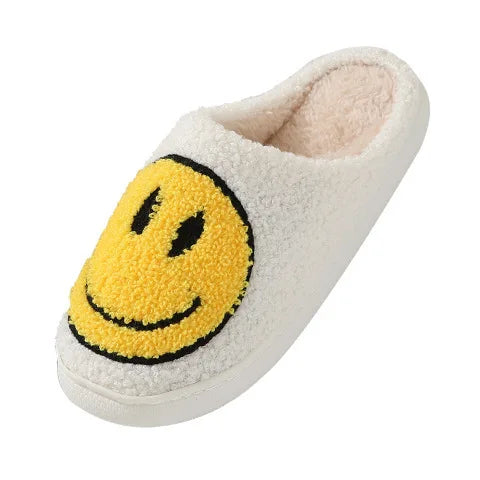 Women's Winter House Fluffy Fur Slippers Cute Smile Pattern Warm Pp Material Cotton Plush Shoes for Ladies