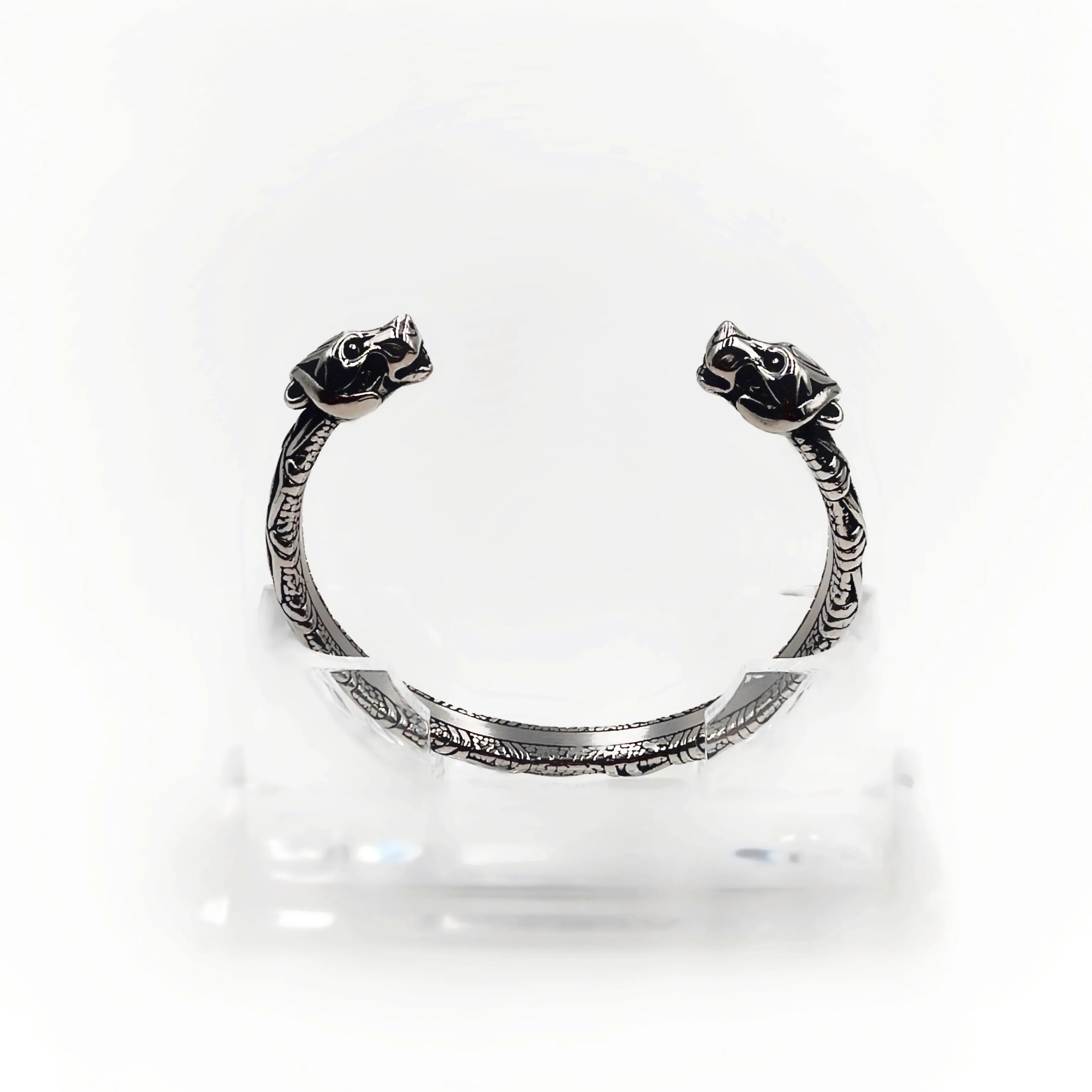 Viking Stainless Steel Bracelet Berserker Norse Metal Arm Ring Scandinavian Bracelet With Bear Heads Viking Jewelry for Men and