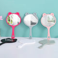 Zonyin Custom Logo Portable Handheld Makeup Mirror Cartoon Bear Head Handle Personalized Small Vanity Pocket Mirrors for Travel