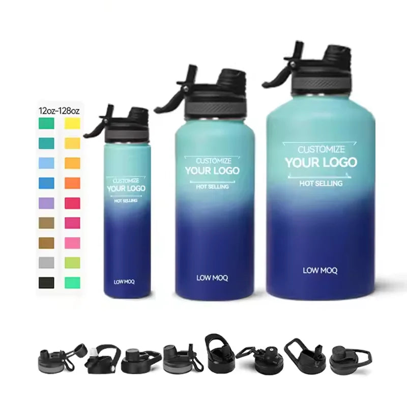 Custom Logo Outdoor Double Wall Vacuum Cup Sublimation Insulated Stainless Steel Sport Water Bottles With Straw and Lids