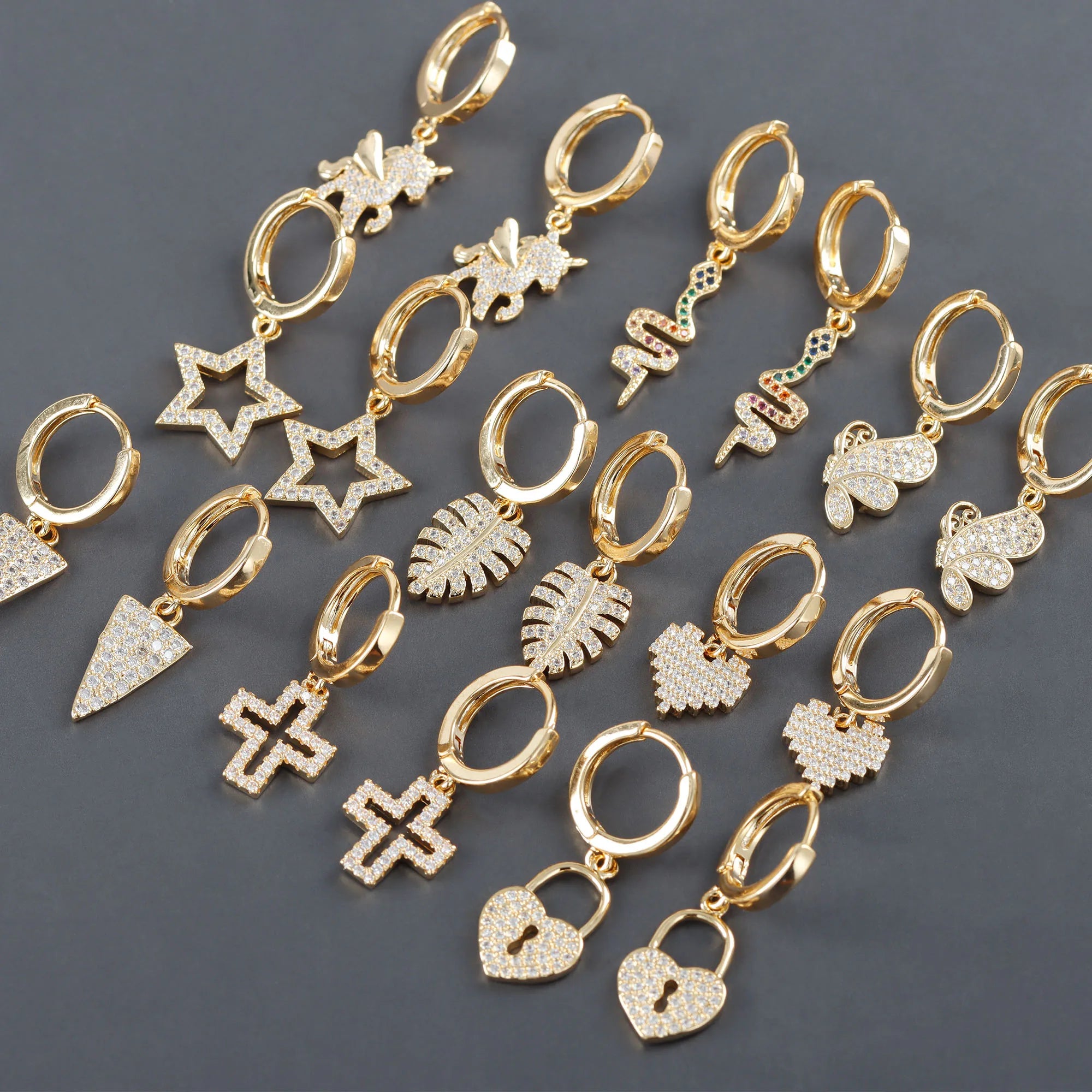 MA04  2 Pcs/lot Simple Vintage 18K Gold Plated Zircon Diy Pendant Earrings Party Trendy Women Earrings
