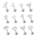 ASTM F136 Titanium 16G Moon Style Cross Labret Ear Nose Studs Earrings Tragus Daith Lobe Piercing Jewelry PVD Silver Plated