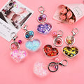 Plastic Heart Shape Charming Quicksand Keychain with Shinning Glitters and Liquid Inside