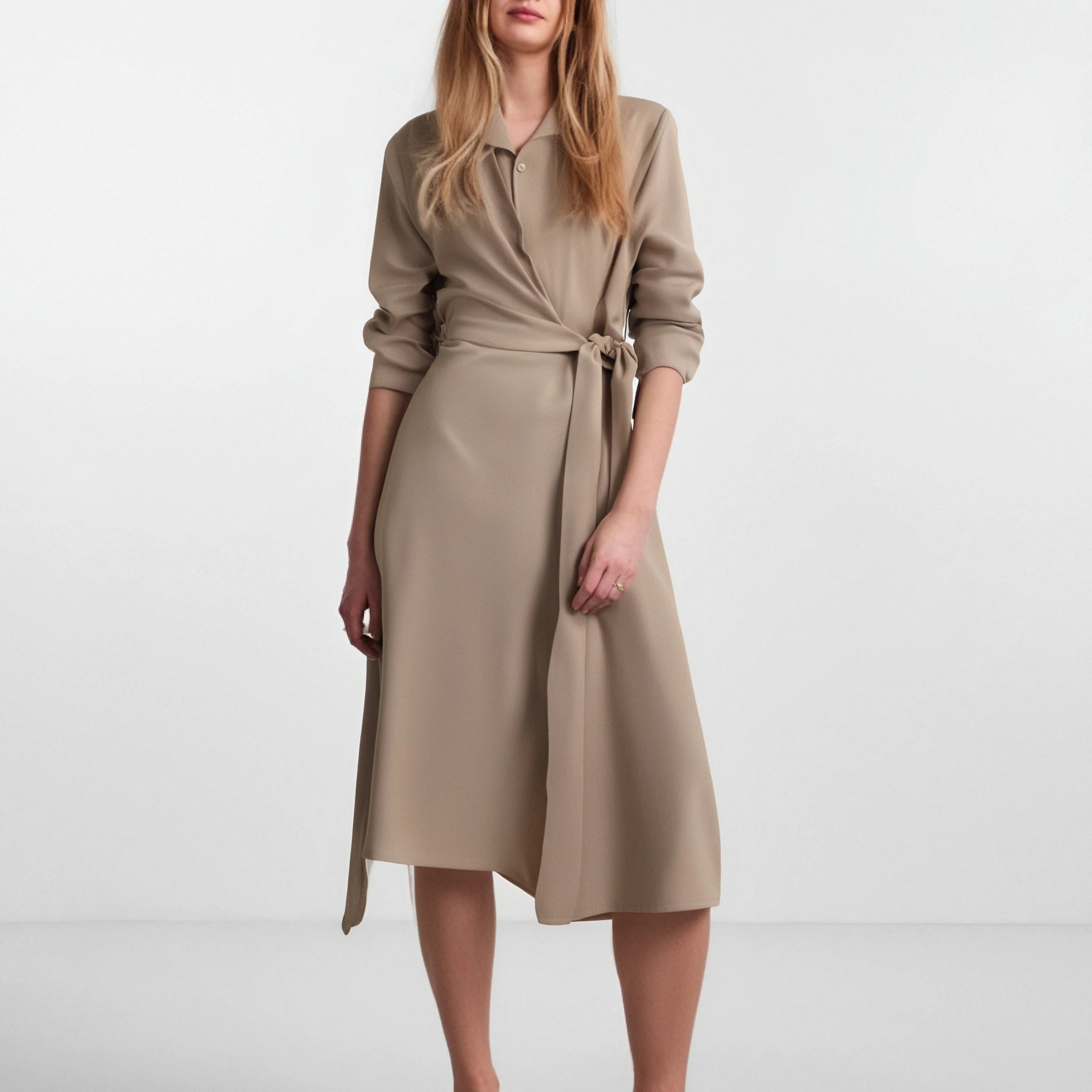 Wholesale Women's Dress for Work Dress Suit Shirt Dress Lapel Belt Clean Color Long Skirt Custom