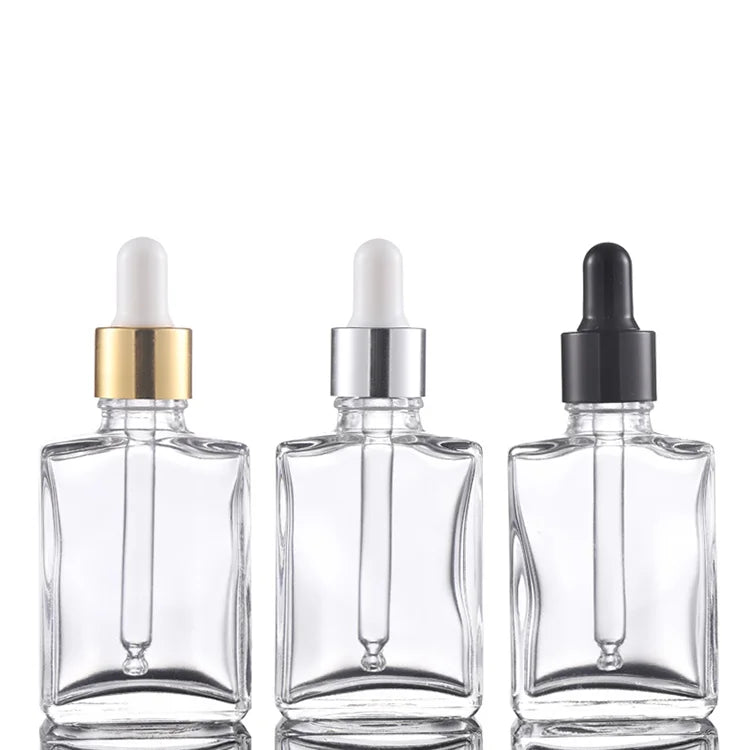 Free Samples clear Black Frosted Color Skincare Serum Essential Oil 1oz square Glass Dropper Bottle 30ml