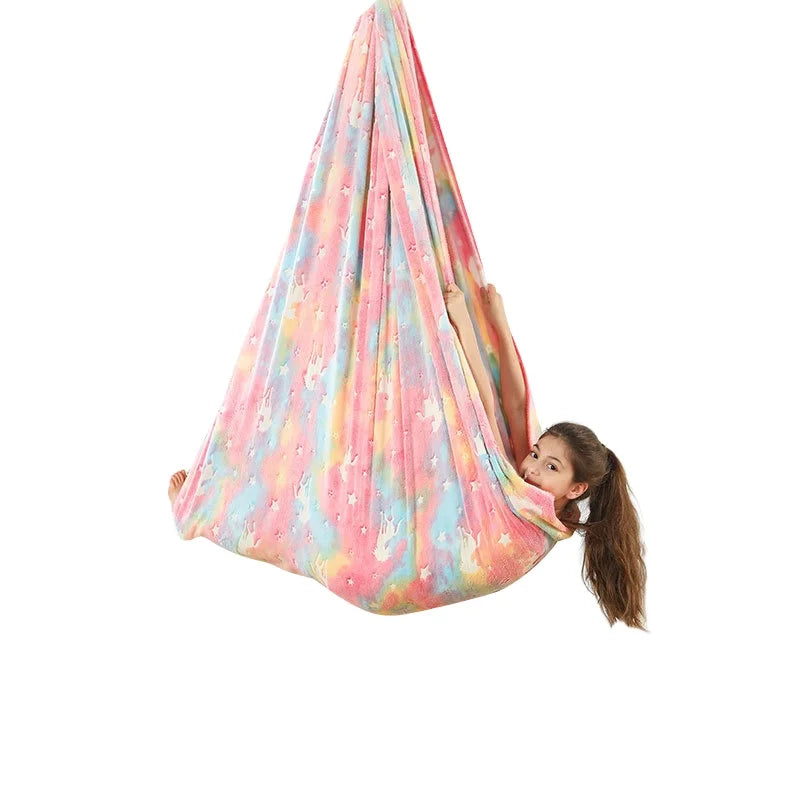 Hot Sale Indoor and Outdoor Luminous Flannel Yoga Hammock  Children Swing Printed with Animal Motifs