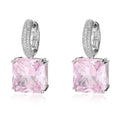 Women Jewelry Earrings Princess Cut Pink CZ Drop Earrings S925 Sterling Silver Luxury Vintage Jewelry