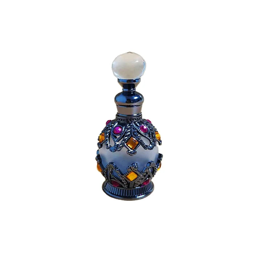 Custom Design  15ml Small Decorative Electroplated Metal Alloy Perfume Bottle Arabian Essential Oil Dropper Bottle Container