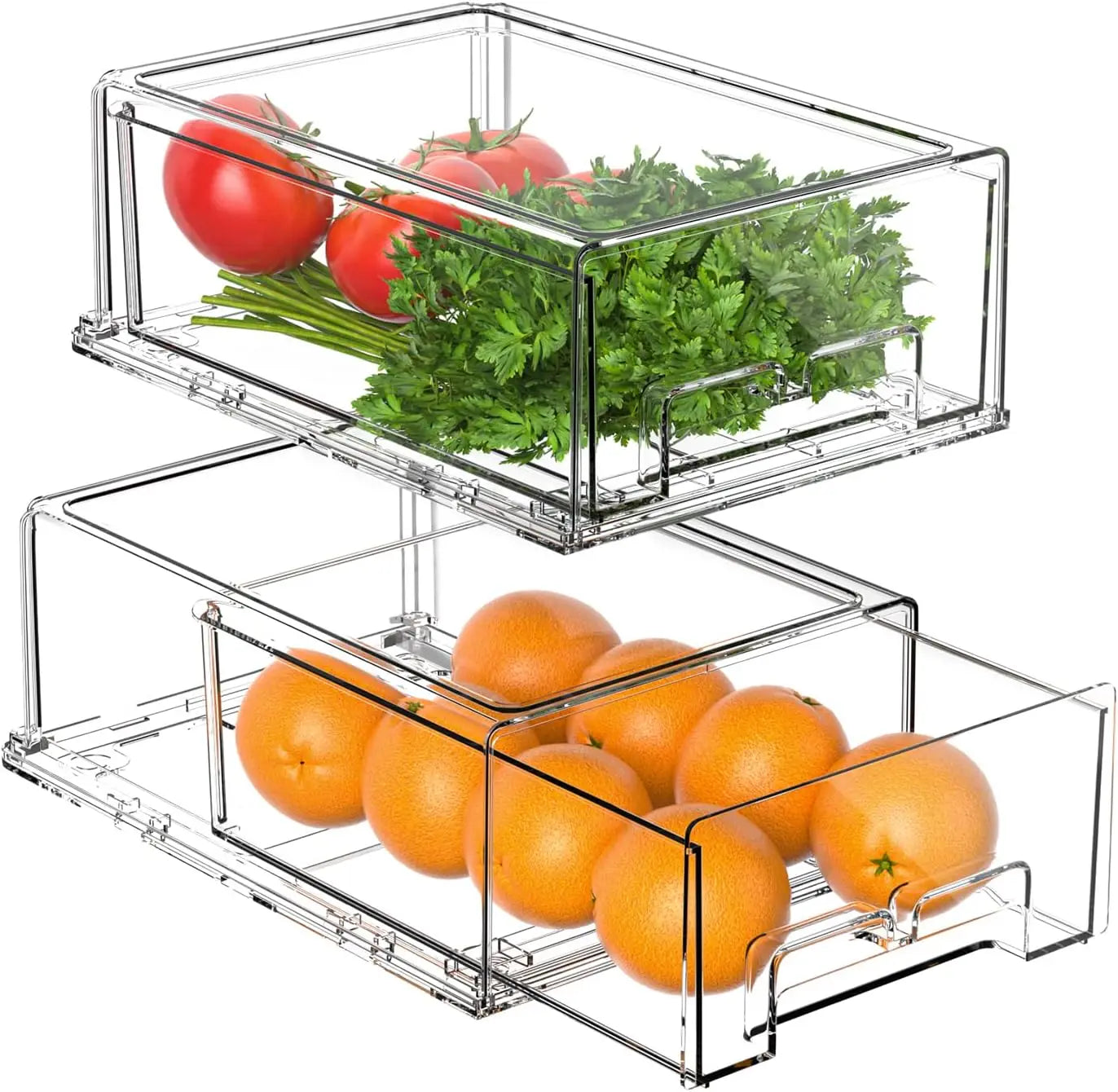 Acrylic 4-Piece Stackable Plastic Transparent Food Storage Box with Handle Refrigerator Pantry Kitchen Countertops Display Racks
