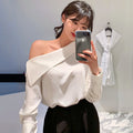 Wholesale Korean Stautumn Temperament Slash Neck Off Shoulder Spring and Summer New 2026 Long Sleeve Women's Blouses