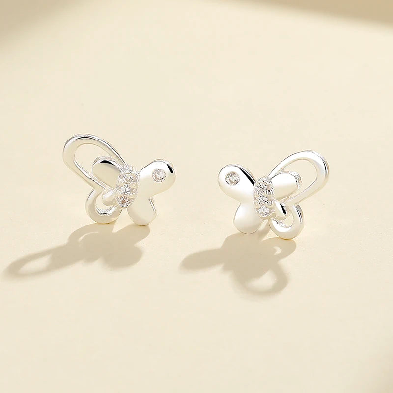 Fashion Fancy 3A Cubic Zirconia S925 Butterfly Sterling Silver Stud Earring for Women Trendy Jewelry