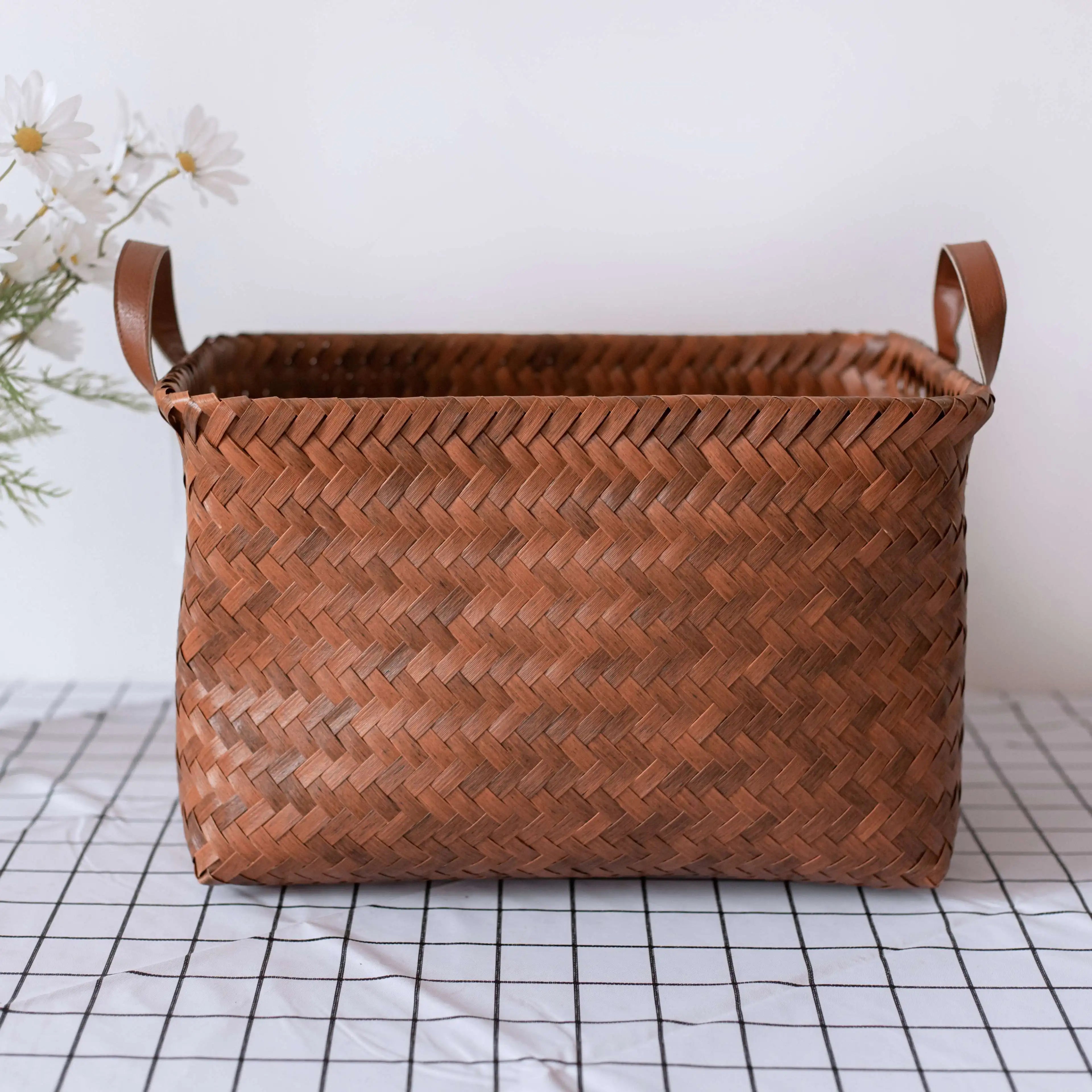 Rectangular Custom Size Baskets Wholesale PP Rattan Woven Storage Basket Decorative Basket Organizer