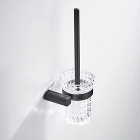 Modern Hotel Bathroom Accessories Stainless Steel Wall-Mounted Glass Cup Durable Toilet Brush Holder Set with Bracket