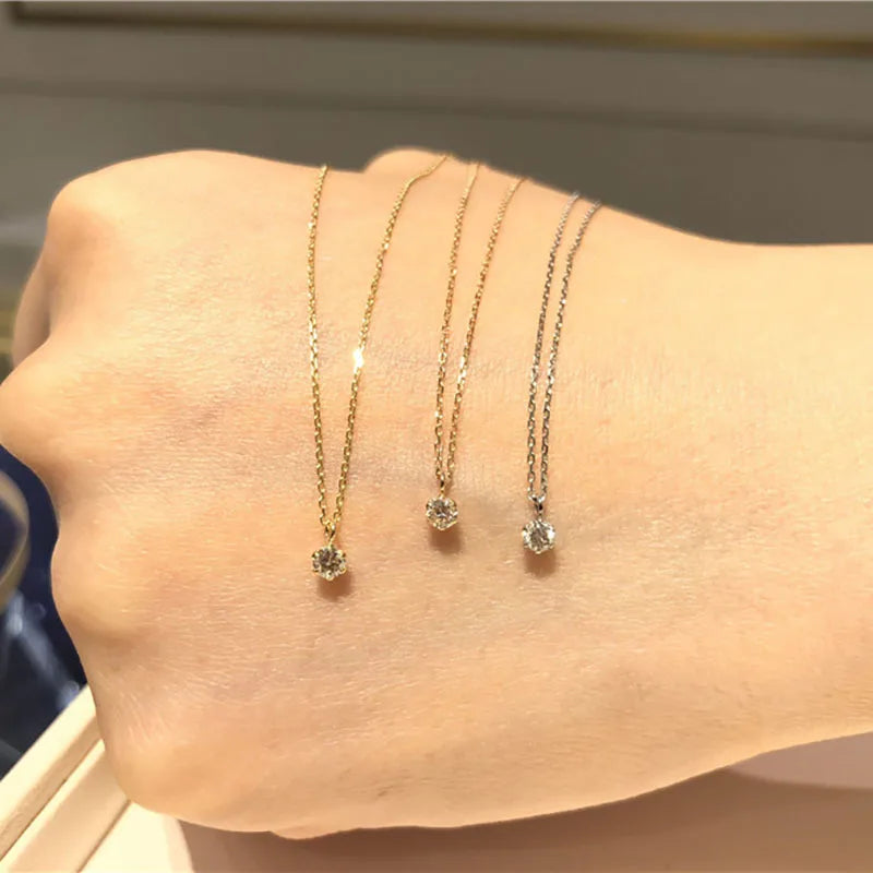 Collier Pour Femmes Gold Plated 925 Sterling Silver Dainty Bridal Diamond Clalssic Minimalist Diamond Necklace for Women