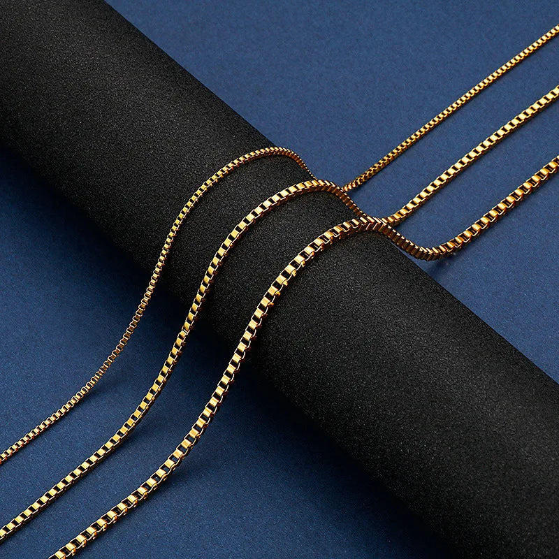 No Fading No Allergies Stainless Steel Matching Simple Unisex Men's Women's Clavicle Box Chain 1.5mm Gold Box Chain Necklace
