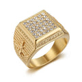 Men's New Fashion Stainless Steel Ring With Gold Plated Zircon Hip Hop Style for Style-Conscious Males for Wedding Engagement