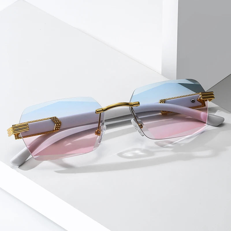 Newest square Rimless Man Metal Trendy Rectangular Sunglasses Gradient Lens Women Shades