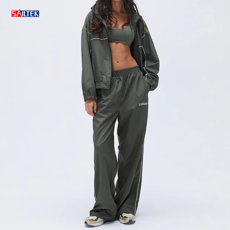 New Arrivals Women Clothing Wholesale Tracksuit Zip up Hoodie and Sweat[ants 2 Piece Set Custom Nylon Windbreaker Jogging Suits