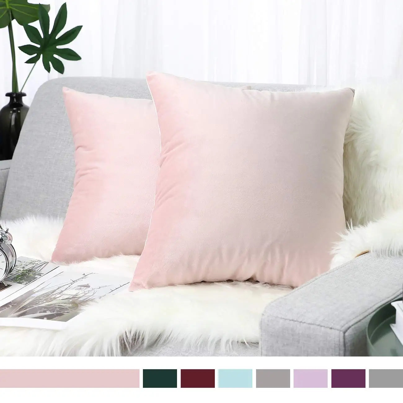 Simple Design Home Pillowcase Sofa Soft Square Throw Pillow Cover Solid Color Velvet Cushion Cover