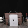 New Design  Men's Vintage Crazy Horse PU Leather Soft Bag Waterproof Horizontal  Casual Shoulder Laptop Handheld Briefcase