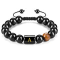 SC Handmade Braided Adjustable Rope Alphabet Initial Bracelet Jewelry 10mm Natural Obsidian Tiger Eye Stone Mens Beaded Bracelet