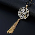 TongLing European Vintage Tassel Long Sweater Necklace Rhinestone Circular Pendant Necklace for Daily Accessories