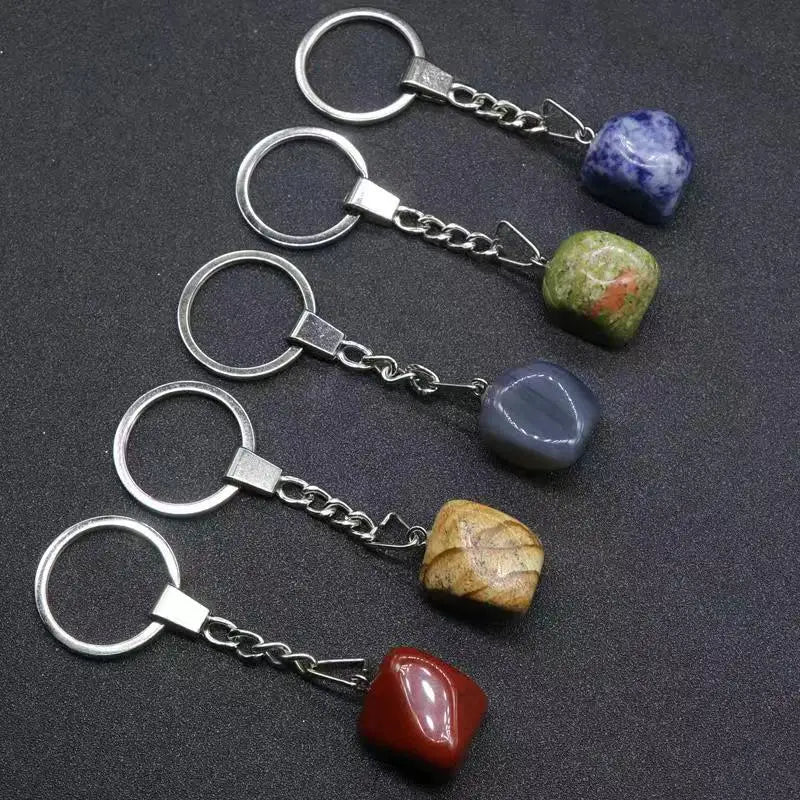 Diy Rose Quartz tumble Crystal Stone Key Chain Stone Charm Pendants Keyrings - wholesale