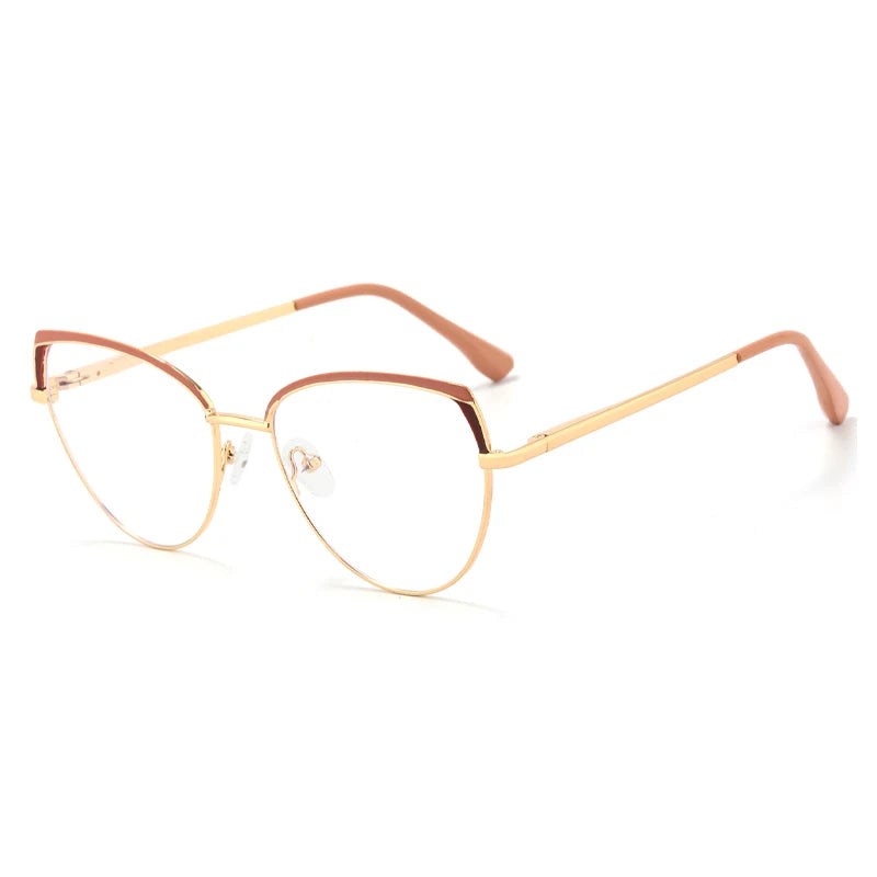 Fashion Metal Women's Designer Vintage Cat Eye Eyewear Anti-Blue Light Myopia Optical Glasses Frame Custom Logo Glasses