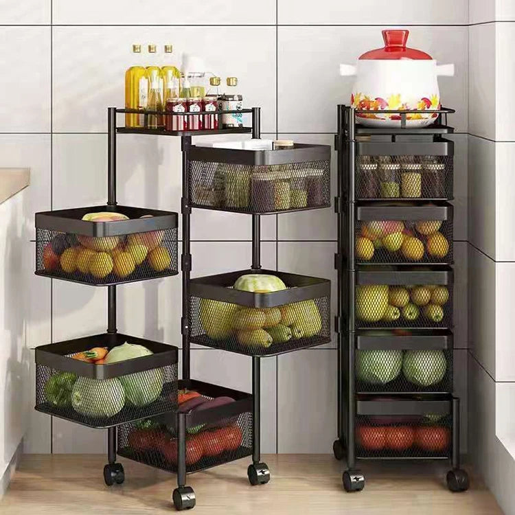 Rotating Vegetable Shelving Kitchen Floor Multi - Layer Shelving Square Storage Rack