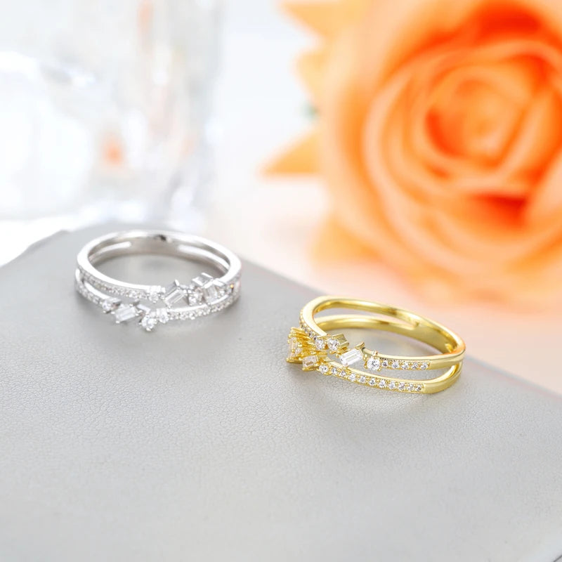 Kirin Pure Women & Men Dainty CZ Rhodium & Gold Plating 925 Sterling Silver Ring for Wedding & Party Accessory