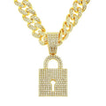Iced Out Silver Cuban Chain With Alloy and Bling CZ Hip Hop Lock Pendant Necklace