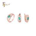 FJ Fallon Fashion Jewelry Solitaire Marquise Emarald Jewelry Set Plated in Rose Gold Two Tone Brass Based