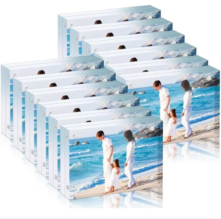 Clear Acrylic Magnetic Desktop Photo Frame Double Sided Acrylic Frame 20 mm Thickness Freestanding Frame