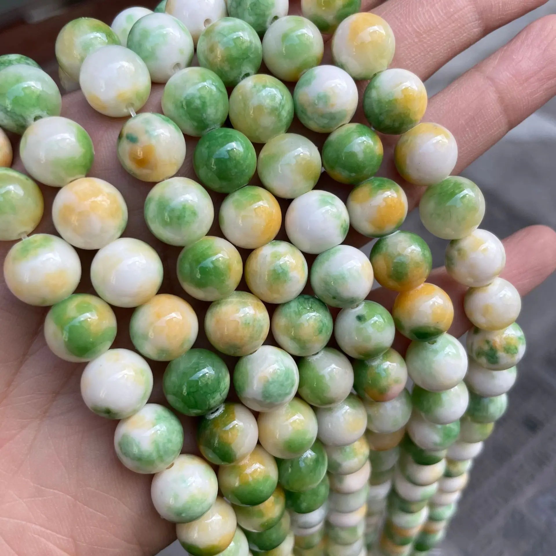 Natural 6/8/10/12MM Stone Beads Dyed Color Green Yellow Burmese Persian Jade Round Loose Stone Beads for Jewelry Making