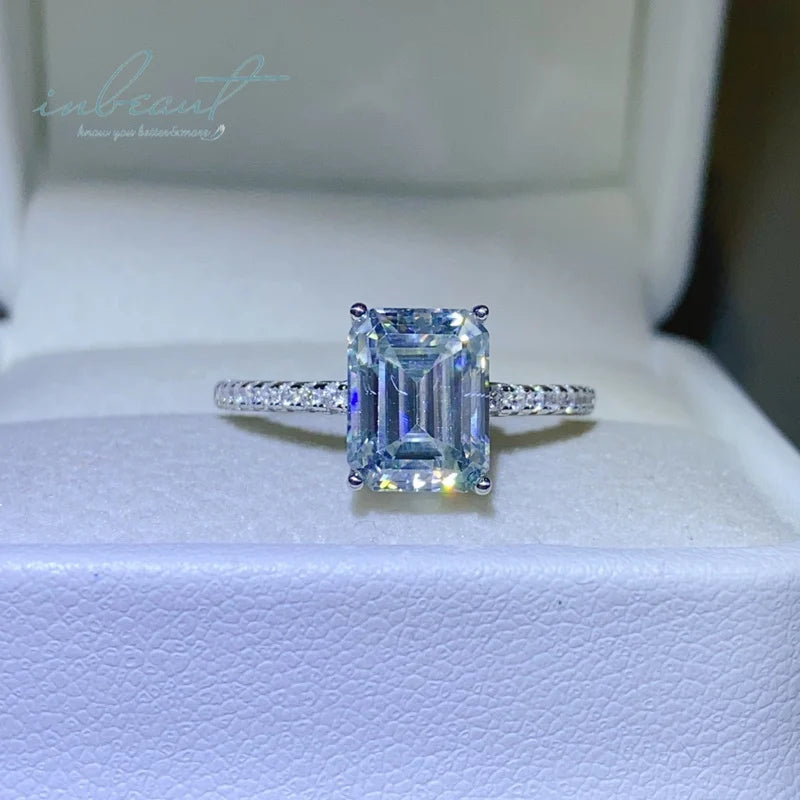 Silver 925 Original 3 Carat Brilliant Emerald Cut Diamond Test Past D Color Moissanite Wedding Ring for Women Gift Fine Jewelry