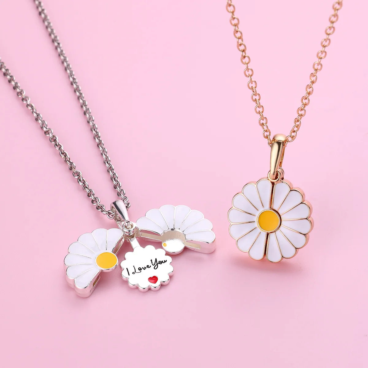 New Daisy Flower Jewelry Necklace Letters I Love You Letter Pendant Drop Oil Opening and Closing Necklaces