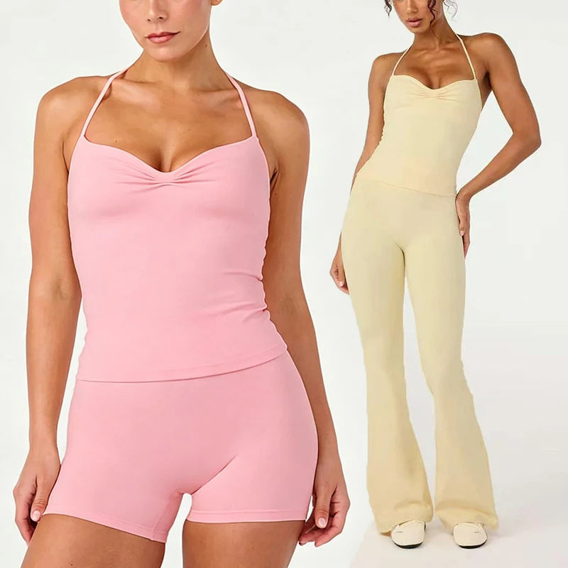 Halter Vest High Waist Shorts Butt Lift Leggings High Stretch Sports Sets Fitness Yoga Suits for Women