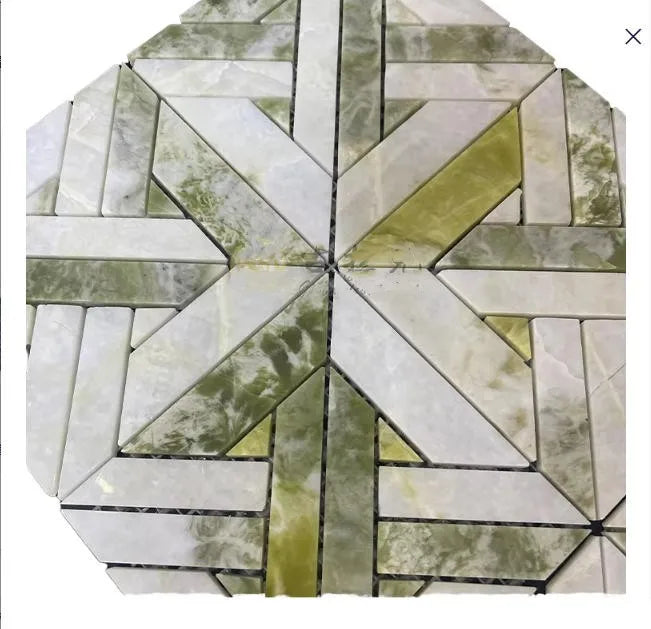 Natural Green Onyx Marble Polished Modern Interior Wall Parquet Tiles with Graphic Design for Hotel and Villa Floor Decor
