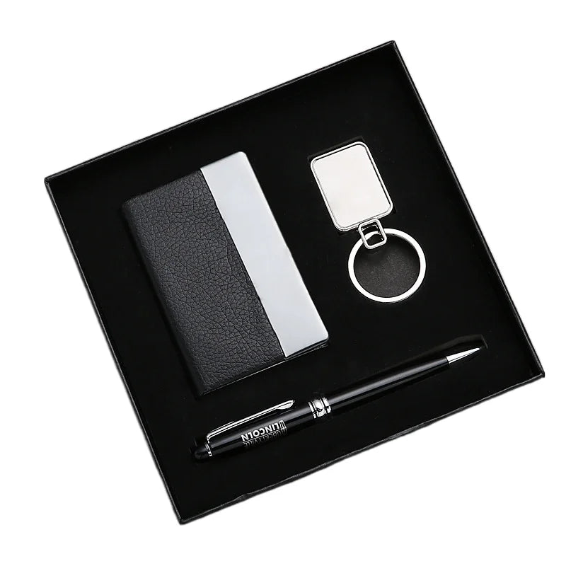 2026 Hot Selling Gifts Set Promotional Business Gift Set with Mental Key Chain and Pen and Name Card Holder for Office Gift