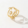 Fashion INS Star Sun Moon White Gemstone Stainless Steal Adjustable Band Open Ring