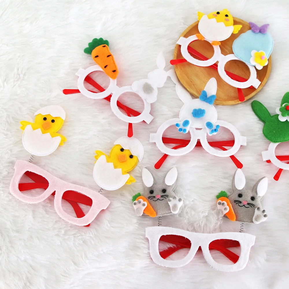 Easter Party Supplies Photo Booth Props Cute Felt Rabbits Easter Bunny Ears Chick Eggs Glasses for Holiday Party