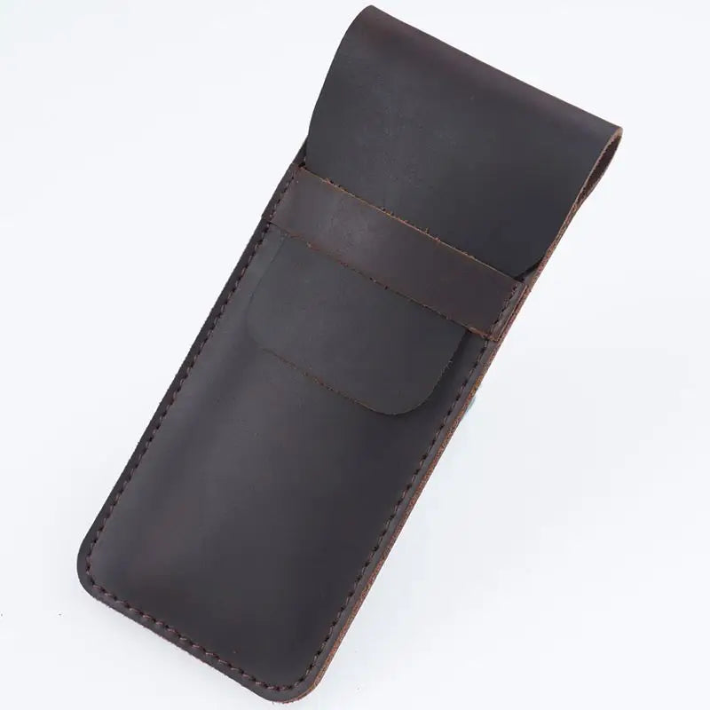 Crazy Horse Leather Flap Pencil case Pen Protective case Unisex Stationery Bag Cover Creative Gift Personality Pen Storage Bag