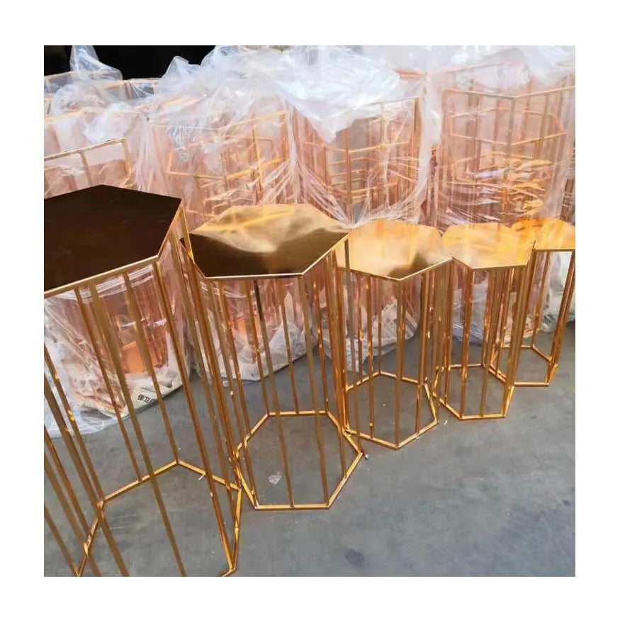 Hexagon Tall Gold Metal Flower Stand Wedding Centerpiece Decoration
