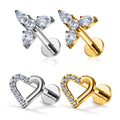 ASTM F136 Titanium G23 Heart Shape Ear Stud Inlay Zircon 16G Clicker Earrings Shiny Punk Style Ear Tragus Body Piercing Jewelry