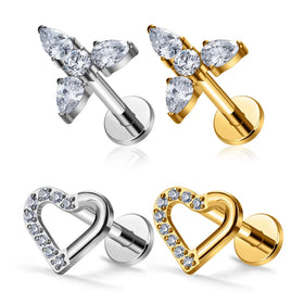 ASTM F136 Titanium G23 Heart Shape Ear Stud Inlay Zircon 16G Clicker Earrings Shiny Punk Style Ear Tragus Body Piercing Jewelry