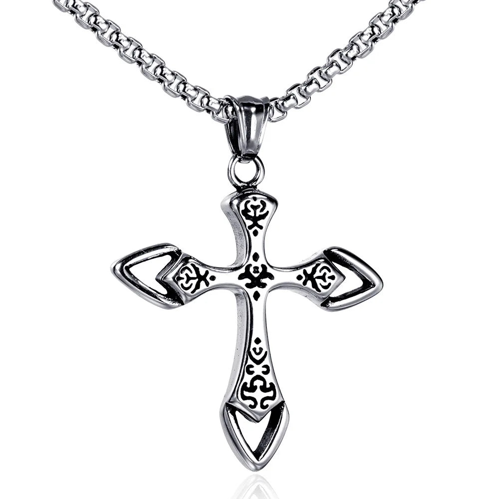 Euro-American Personality Pop Vintage Cross Necklace Punk Jewelry Titanium Steel Pendant Accessories Fine Pendants & Charms